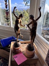 Antique cast marble pair figurine figure statue art nouveau statue dancing girl