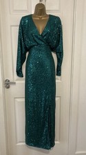 BNWT COAST STRETCH GREEN CROSS FRONT FAUXWRAP SEQUIN OCCASIONMAXI DRESS SIZE 12