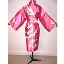 FAB VINTAGE, PINK SILKY, JAPANESE MADE, KIMONO STYLE, DRESSING GOWN ROBE, Cranes