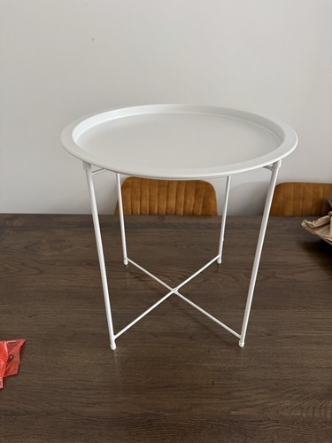 White round metal tray side - white,