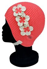 BLUE REEF Riga Ladies Rubber Bubble Hot Pink White Swimming Hat Vintage Look