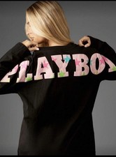 Missguided x Playboy Cotton Long Sleeve Oversized T shirt With Logo New Tag