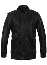 Men's Black Biker Jacket 100% Genuine Leather Spread Collar Motorcycle Jacket