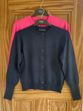 Ex M&S Collection New Crew Neck Button Cardigan Top Pink Navy Blue  Size 6 - 22