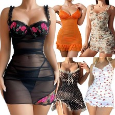 Sexy Lingerie Women Lace Sleepwear Nightwear Slip Dress G-thong Chemise Babydoll