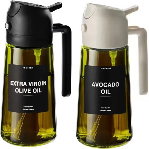Glass oil dispenser - and, spray