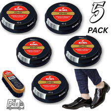 Kiwi Polish- Renews Protects Black Leather 40g & Free Shoe Shine Brush -5 pack