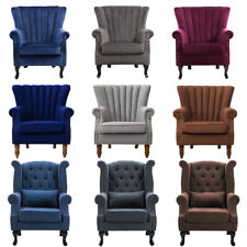 Chesterfield Leather Armchair Fabric Velvet Wing Back Queen Fireside Sofa Chair