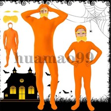 Adult Kids Spandex Costume Orange Full Body Invisible Morph Suit Party Halloween