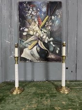 Vintage Pair Laura Ashley Candle Sticks Table Lamps Brass Round Base