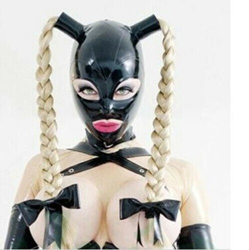Latex mask with pigtails - mask,