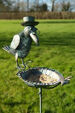 Verdigris Crow Bird Bath Garden Decoration Feeder Ornament Stake