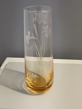 Vintage Caithness Daffodil Vase Amber 3 Frosted Daffodils Original Box Scotland