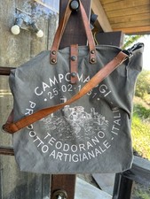 Campomaggi Teodorano Canvas Leather Shopper Tote Bag School Work Commute Green