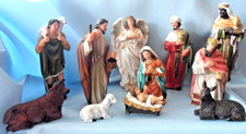 Set of 11  traditional hand painted resin Christmas nativity figures 6"  89370