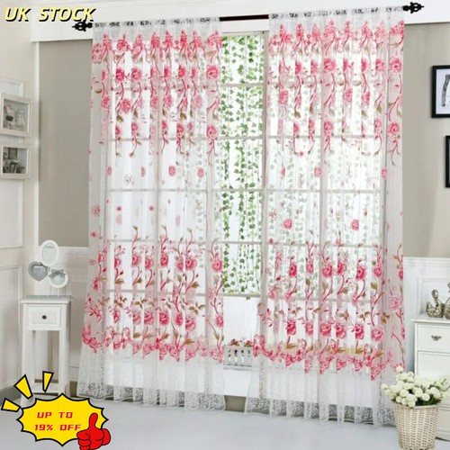 Voile net curtains - curtains, floral