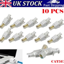 10X RJ45 CAT5E Easy Ethernet Cable Connector Plug POE CCTV No Crimp Tool-less UK
