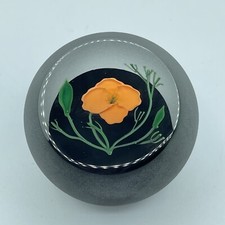 CORREIA ART GLASS PAPERWEIGHT 1983 LIMITED EDITION 62/100 ORANGE FLOWER