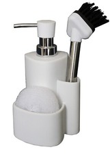 Caddy Ceramic Kitchen Soap Dispenser White -Sponge Scrubby Dish Brush Washing up