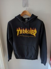 Thrasher Hoodie Flames Logo Size Small Black 2000s Y2k Skate 