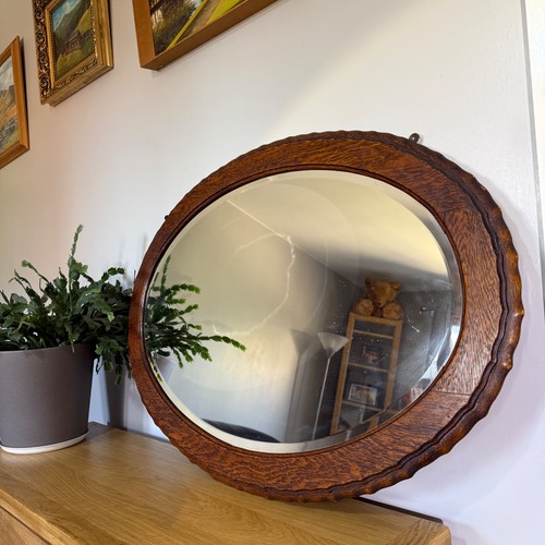 Antique oak wall mirror - oak,