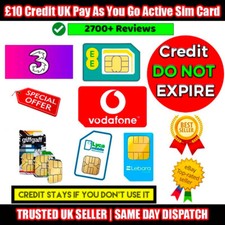 £10 Credit UK Pay As You Go Sim Card - Credit Stays If You Don’t Use It
