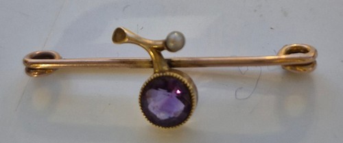Antique yellow metal amethyst - yellow, metal,