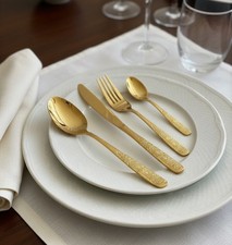 Cutlery Sets 24 Piece Stainless Steel Gold Plated Elegant Engraved Design 32/16