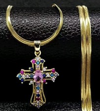 Crucifix Cross Gold Plated crystal 50cm necklace Pendant & Gift bag 🇬🇧 