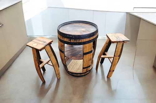 Reclaimed whiskey barrel table - reclaimed,