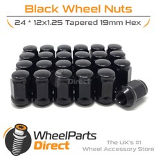 Wheel Nuts (24) Black for Nissan Navara [D40] 04-15 on Aftermarket Wheels