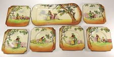 Early ROYAL DOULTON 7 Piece Gleaners or Gypsies Series Ware Sandwich Set ca.1930