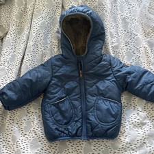 Zara Baby Boys Blue Fur Lined Hooded Coat Age 6-9 Months VGC