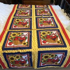 fabric Panel 170”x45” Quilt cushions apples in basket sunflowers cotton yellow