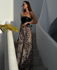 ZARA BNWT 2025. LEOPARD ANIMAL PRINT WIDE SATIN TROUSERS BELTED. 7965/556/051