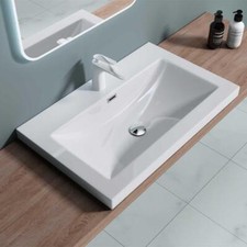Bathroom Wash Basin Stone Rectangle Semi Recessed Sink Vanity 600/765/1000x480mm