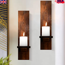 Set of 2 Rustic Wooden Wall Candle Sconces – Vintage Pillar Holders