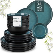 vancasso 24pc Dinnerware Set Service for 6 Blue Dinner Tableware Set Stoneware