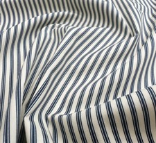 Cotton Fabric - Navy Blue & Ivory Ticking Stripe - Craft Fabric Material Metre