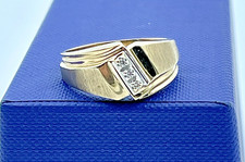 Vintage Retro Men's 10k Yellow Gold 3 Diamonds, Textured Band Ring Size 9.25 6gr