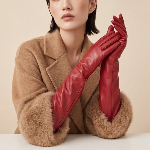 50cm leather long gloves women - gloves,