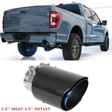 2.5" In 3.5" Out Tailpipe Carbon Muffler Exhaust Tip Pipe For Ford F150 Lariat