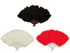 RED BLACK WHITE BURLESQUE FEATHER FAN SPANISH FLAMENCO FANCY DRESS ACCESSORY
