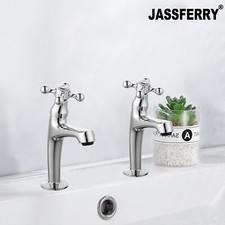 JASSFERRY Pair of Basin Taps Hot & Cold Water Bath Cross Handle High Neck Chrome