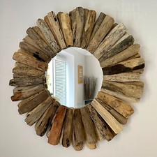 Round Driftwood Mirror 40cm Vintage Rustic Natural Frame Bathroom Art Wall Decor