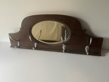 Vintage/antique Brown Oak Hall Mirror With Silver/chrome Coat Hooks
