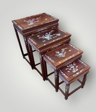 Vintage Chinese Nest of 4 Tables – Rosewood & Mother of Pearl Inlay