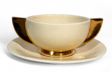 ROBJ Art Deco Modernism 1930s earthenware bowl with handles, signed Jean Dunand