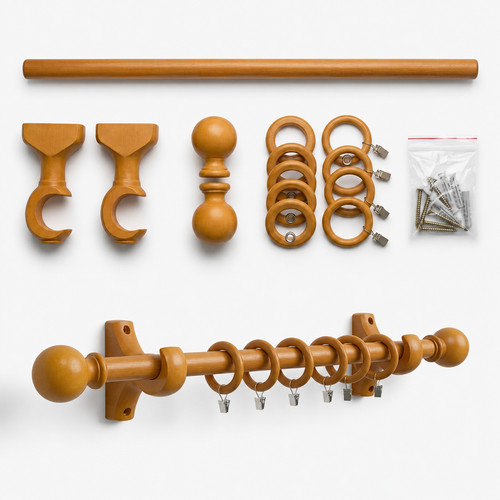 Wooden curtain pole with - with, rings