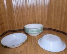 Set of 9 Corelle Callaway Ivy Green Rim Swirl Soup Cereal Serving Bowls 7.25"